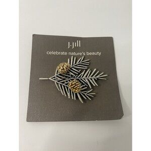 J. Jill Winter Pines Silver Tone‎ Brooch Pin Natures Beauty Foliage